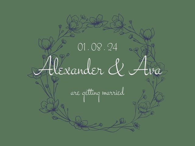 This delicate wedding invitation template features a beautifully illustrated floral wreath on a charming green background. Ideal for couples looking to infuse their announcements with elegance and natural beauty. Suitable for both digital and print use, perfect for creating memorable wedding invites or engagement announcements. Great for brides and grooms who appreciate floral decorations and want a sophisticated design.