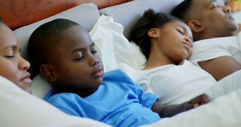 Peaceful Sleep Black Family Cozy Bed Togetherness - Download Free Stock Images Pikwizard.com