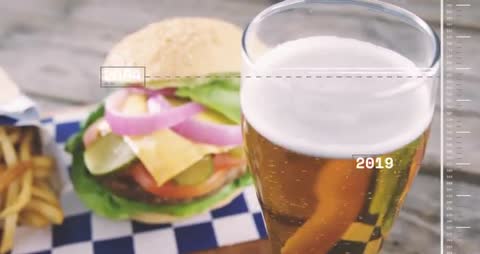 Timeline Revealing Cheeseburger, Beer and Fries with Year Pop-up Overlays
