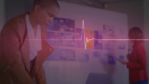 Business Team Collaborating with Cardiograph Animation