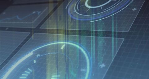 Futuristic Holographic Interface with Digital Dials and Data Streams