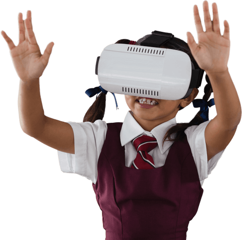 Smiling Schoolgirl Engaging with Virtual Reality Over Transparent Background - Download Free Stock Videos Pikwizard.com