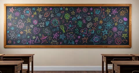 Colorful Chalk Doodles on Classroom Chalkboard: Embracing Creative Learning