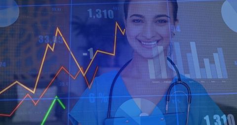 Smiling Medical Professional with Data Analysis Overlays