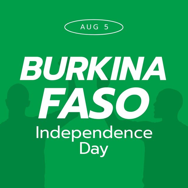 Illustration of burkino faso independence day text with silhouette of people on green background. Vector, patriotism, celebration, freedom and identity concept.