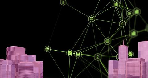 Digital Networking Over Futuristic Urban Skyline Concept