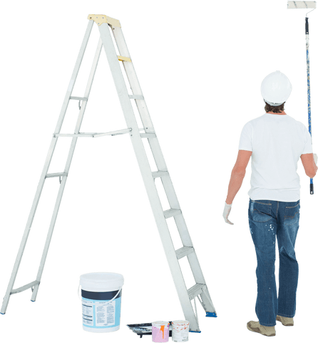 transparent worker painting wall near ladder - Download Free Stock Videos Pikwizard.com