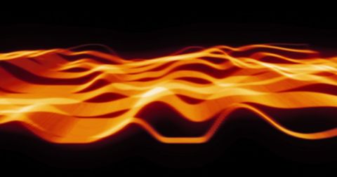 Flowing Orange Waves on Black Background Illustrating Energy and Motion