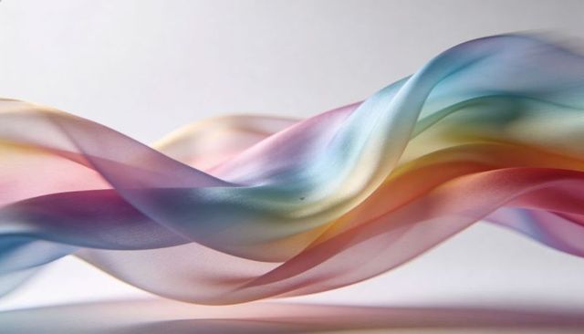 Flowing pastel silk ribbons creating translucent wave of color, soft gradient drapery