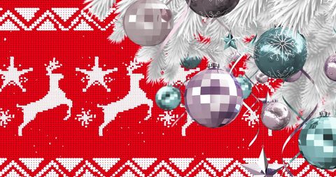 Festive Christmas Reindeer and Ornaments in Red and White Harmony