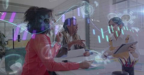 Innovative Workers Engaged in Digital Data Visualization Meeting