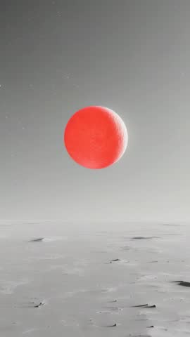 Rotating Red Orb Hovering Over Lunar Plain Under Star Field | Futuristic Vertical Loop
