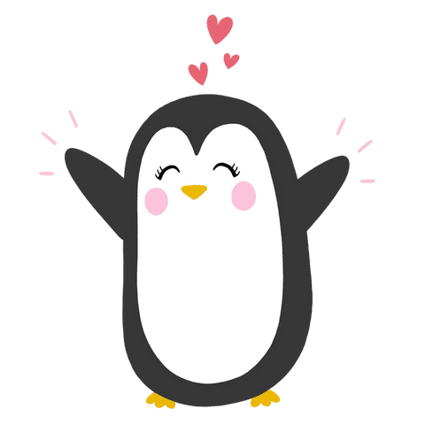 Adorable cartoon penguin with floating hearts on transparent background