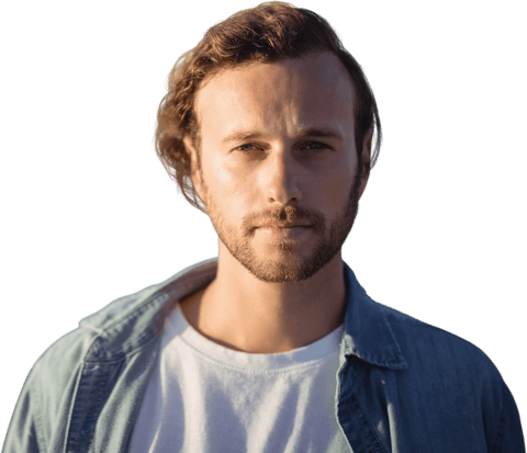 Young Man in Denim Jacket on Transparent Background