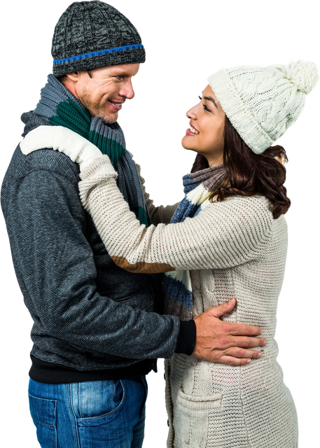 Festive Couple Smiling in Warm Winter Clothes on Transparent Background - Download Free Stock Videos Pikwizard.com