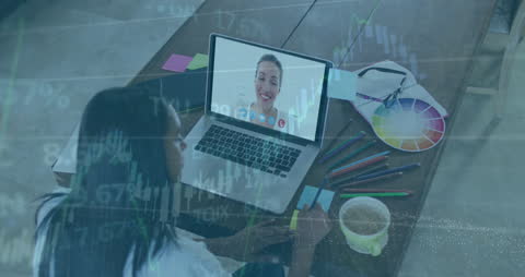 Virtual Meeting Graphic with Overlay of Financial Data and Digital Security