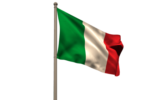 Italian flag waving on pole with transparent background