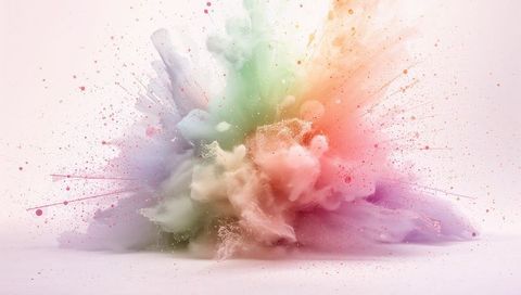 Exploding Pastel Powder Cloud Creating Ethereal Colorful Dust Plume with Radial Splatters