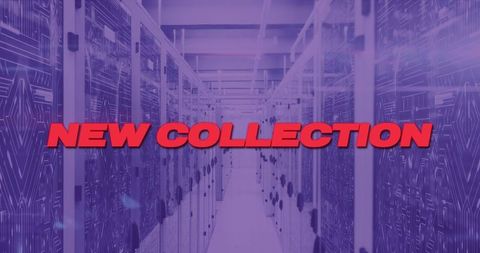 Futuristic Server Room with New Collection Text Banner