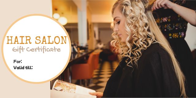 Ideal for promoting hair salons, beauty services, and hairstyling treatments. Suitable for use in gift certificate designs, salon promotions, and beauty service advertisements.