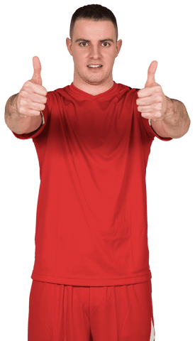 Male Football Player Giving Thumbs Up on Transparent Background
