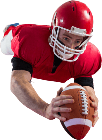 Transparent action shot of american football player catching ball mid-air