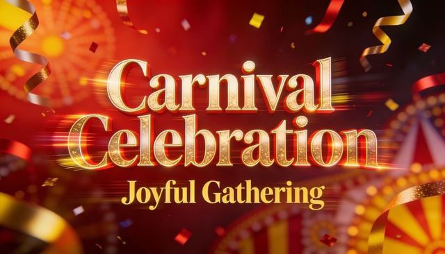Carnival celebration joyful gathering shining gold glitter red ribbons confetti