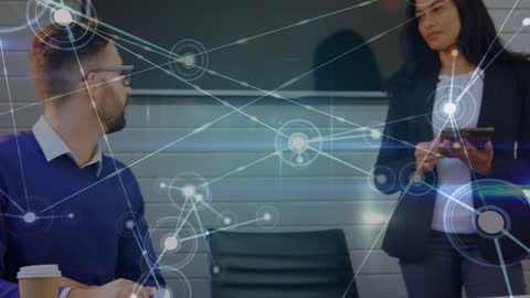 Network Connection Overlay on Diverse Professionals in Office Meeting