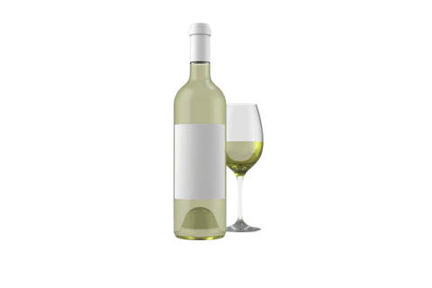 Transparent bottle of white wine with glass intimate collection
