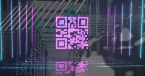 Pink QR Code with Neon Lights in Server Room Digital Concept - Download Free Stock Images Pikwizard.com