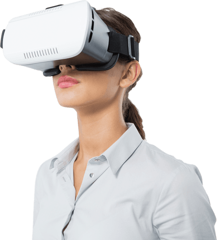 Woman in White Shirt Experiencing Virtual Reality with VR Headset Transparent - Download Free Stock Videos Pikwizard.com