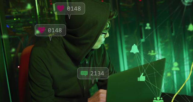 Hacker in Dark Room Monitors Social Media Interactions - Download Free Stock Photos Pikwizard.com