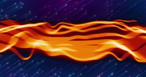 Glowing orange energy wave on dark digital grid neon stream abstract motion flow background