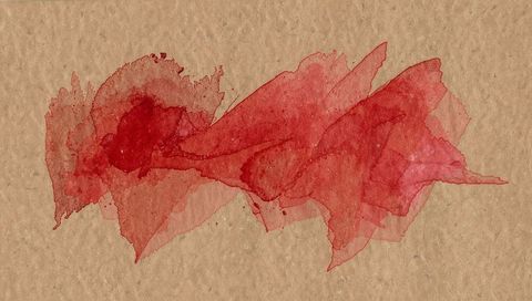 Crimson Watercolor Ribbon on Kraft Paper, Layered Translucent Stain with Splatter Texture