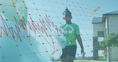 Boy Promoting Recycling and Sustainability Outdoors