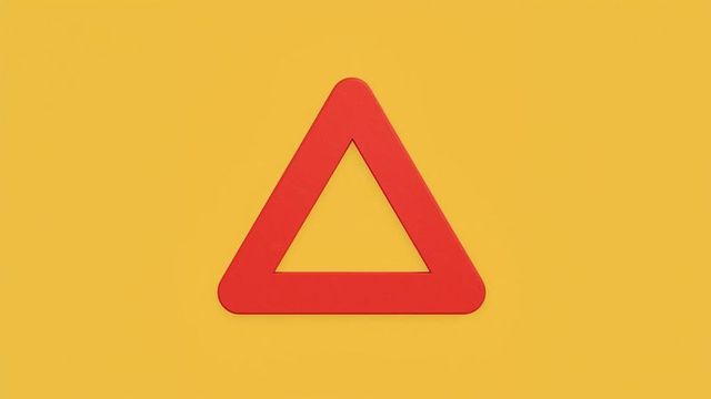 Red Hollow Triangle on Bright Yellow Background Minimalist Design