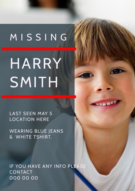 Missing Child Poster Template with Young Boy for Awareness Campaigns - Download Free Stock Templates Pikwizard.com