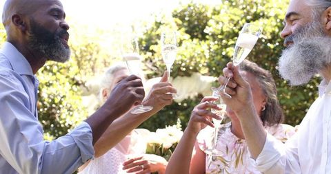 Senior Friends Toasting Champagne at Outdoor Celebration