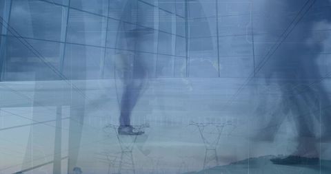 Diverse Businesspeople Walking with Financial Graphs Overlay