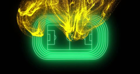 Energetic yellow particles and neon green stadium futuristic design