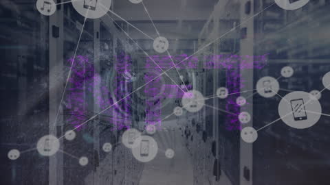 Digital NFT Concept with Networking in Server Room