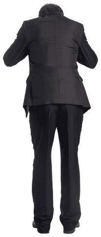 Businessman in suit looking down transparent background