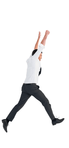 Smiling caucasian businessman jumping on transparent background