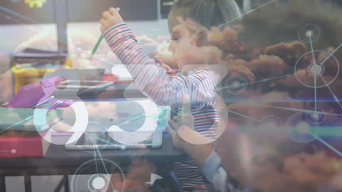 Digital Illustration of Education Network with Children in Classroom