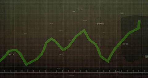 Green zigzag line on financial data graph background