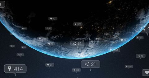 Earth globe in space with digital interaction icons