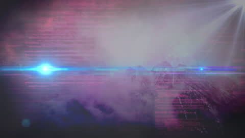 Light Trails Overlaying Digital Data with Foggy Mountains