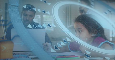 Child Engaging with Futuristic Digital Learning Interface