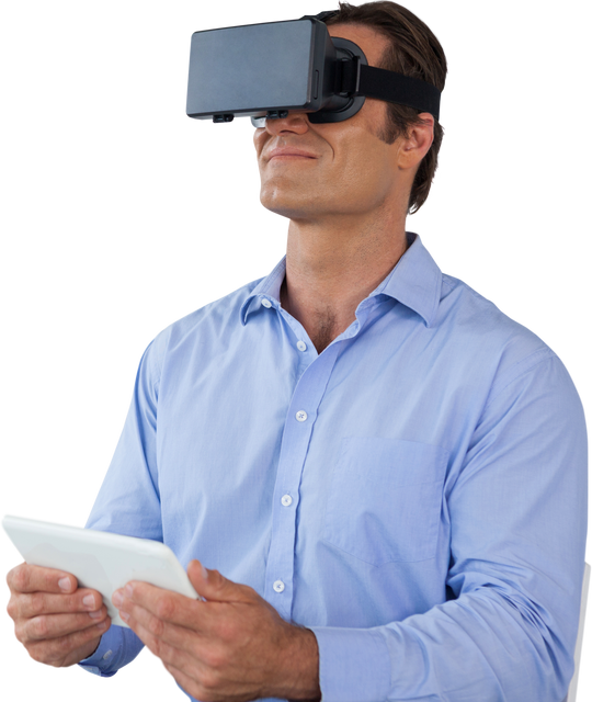 Confident Businessman Wearing Transparent VR Glasses While Holding Digital Tablet - Download Free Stock Videos Pikwizard.com