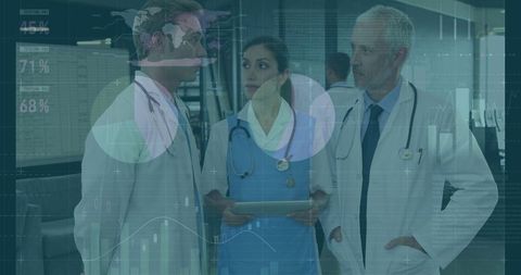 Healthcare Professionals Discuss Amid Financial Data Overlays